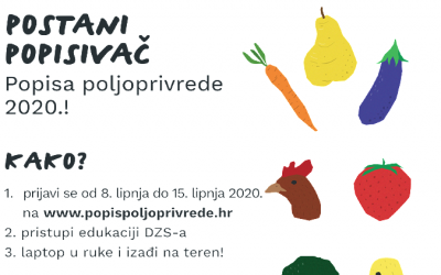 Javni poziv zainteresiranim kandidatima za podnošenje prijava za sudjelovanjem u Popisu poljoprivrede 2020